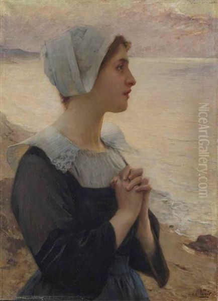 Bretonne En Priere Au Bord De La Mer Oil Painting by Charles Amable Lenoir