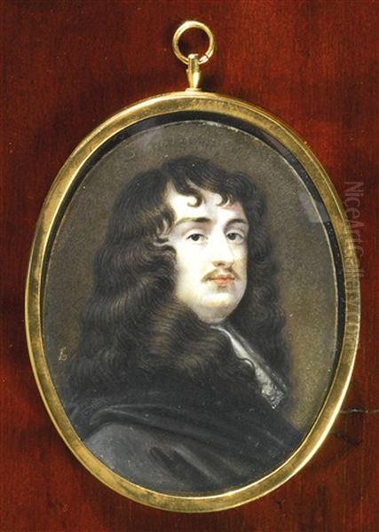 A Miniature Of Sir Peter Lely Oil Painting by Bernard Lens III