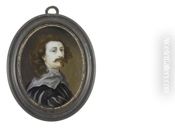 Self-portrait Of The Artist, Wearing Black Doublet Slashed To Reveal White Chemise, His Broad Collar Resting On His Shoulders (after Sir Anthony Van Dyck) Oil Painting by Bernard Lens III