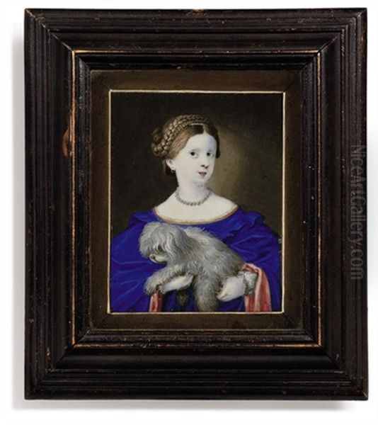 A Young Lady In Red-lined Blue Dress (after Antonio Allegri) Oil Painting by Bernard Lens III