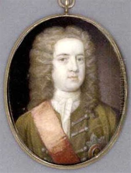 A Knight Of The Order Of Bath, In Moss-green Coat With Silver Button Loops, White Cravat, Wearing The Breast Star And Red Sash Of The Order Of Bath, Full-bottomed Powdered Curling Wig Oil Painting by Bernard Lens III