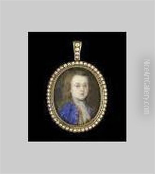 Young Boy, Called Gerard Johnson, Wearing Blue Coat With Silver Buttons, Figured Gold Waistcoat Decorated With Bands Of Floral Brocade And White Cravat, His Hair Long And Falling Over His Shoulders Oil Painting by Bernard Lens III