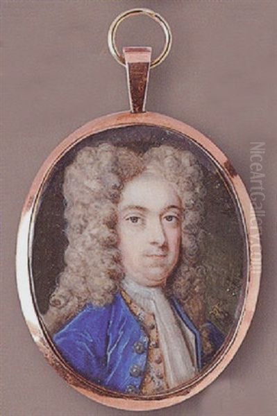 A Gentleman, With Wig, Blue Coat, Waistcoat And Jabot Oil Painting by Bernard Lens III