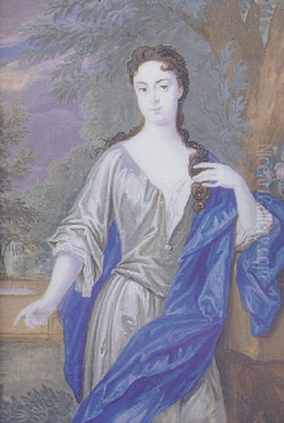 Lady Mary Bertie Wearing A Grey Day-gown With A Blue Drape Oil Painting by Bernard Lens III