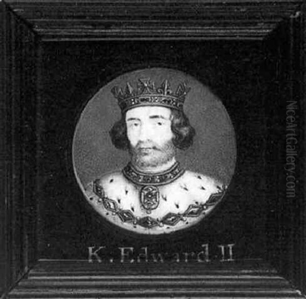 King Henry Ii, Full Face In White Tunic And Brown Cloak, Jewelled Crown Holding Sceptre Oil Painting by Bernard Lens III