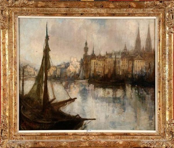 Coin Du Port D'ostende Oil Painting by Jules Lentrein