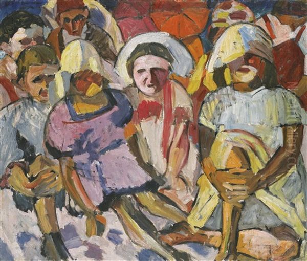 Children With Parasols Oil Painting by Aristarkh Vasilievic Lentulov