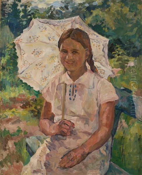 Girl With A Parasol Oil Painting by Aristarkh Vasilievic Lentulov