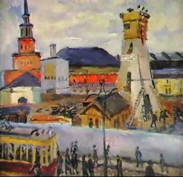 The Construction Of The Metro At The Kazan Railway Oil Painting by Aristarkh Vasilievic Lentulov