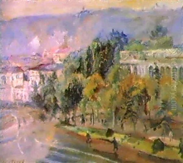 View Of Town In Mountains Oil Painting by Aristarkh Vasilievic Lentulov