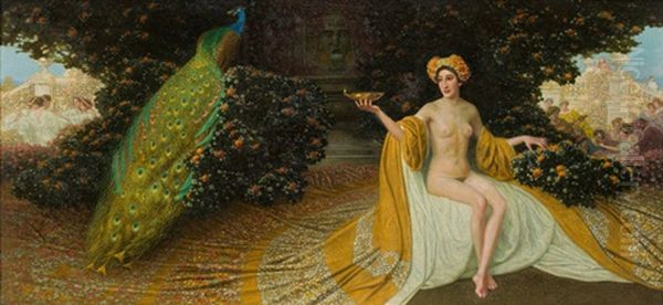 Goddess Iduna With Peacock Oil Painting by Maximilian, Max Lenz