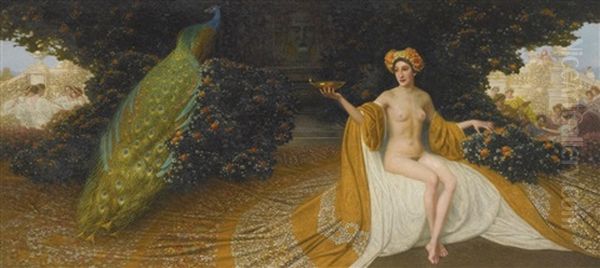 Goddess Iduna And Peacock Oil Painting by Maximilian, Max Lenz
