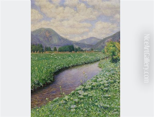 Landscape By A Stream Oil Painting by Maximilian, Max Lenz