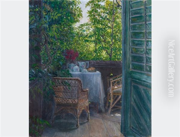 Breakfast On The Balcony Oil Painting by Maximilian, Max Lenz