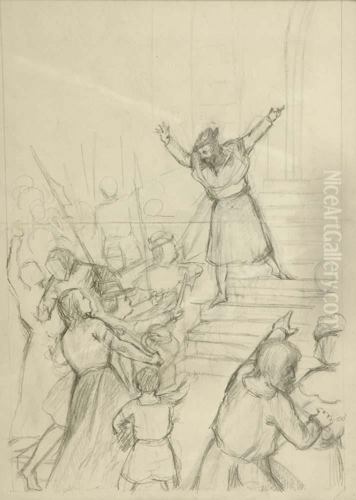 Esboco Para O Painel Revolucao De 1385 Oil Painting by Ceia Bemvindo