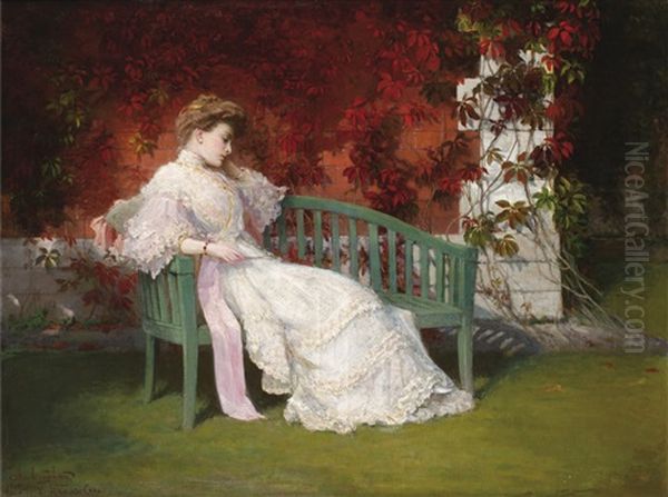 Young Lady At Tsarskoe Selo Oil Painting by Alexander Mikhailovich Leontovsky