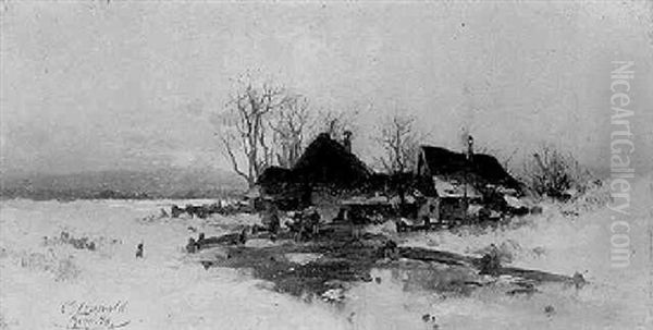 Dorf In Winterlandschaft Oil Painting by Curt Leopold