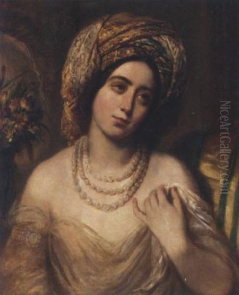 An Elegant Lady Wearing A Turban Oil Painting by Francois Gabriel Guillaume Lepaulle