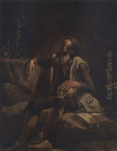 Ermite Devant Un Crucifix Oil Painting by Nicolas Bernard Lepicie