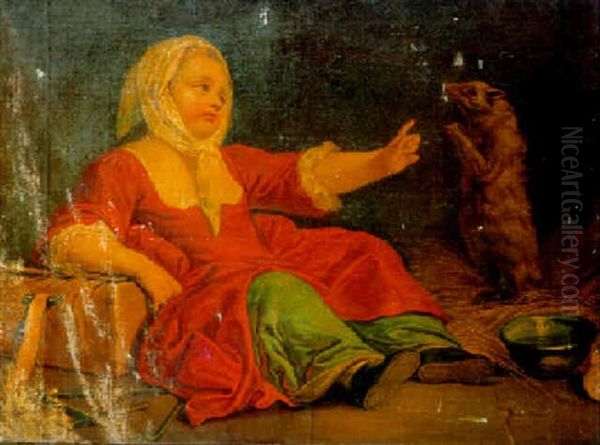 A Girl Disciplining A Marmot Oil Painting by Nicolas Bernard Lepicie