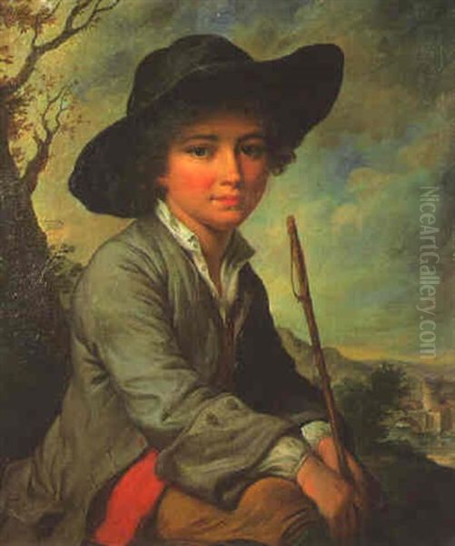 A Young Country Boy, Seated In Landscape, Wearing Coat And Waistcoat Oil Painting by Nicolas Bernard Lepicie