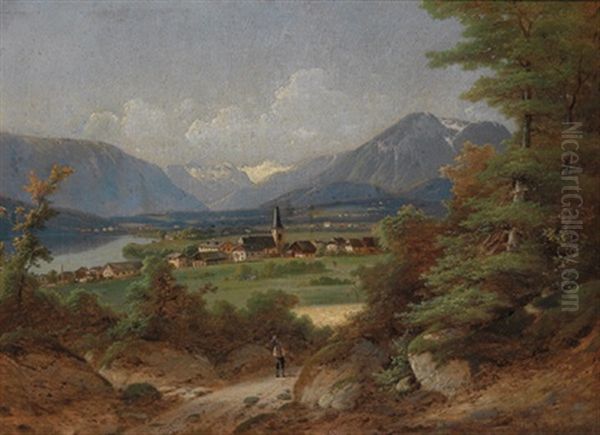 Landschaft Mit Dorf Am See Oil Painting by Ferdinand Lepie