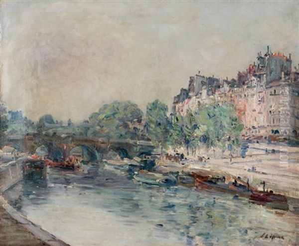 La Seine, Le Pont Neuf, Le Quai Des Orfevres, Vus De La Rive Droite Oil Painting by Joseph Louis Lepine