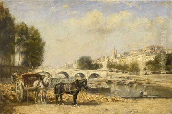 Berge De La Seine A L'ile Saint-louis, Le Pont Marie Oil Painting by Stanislas Lepine