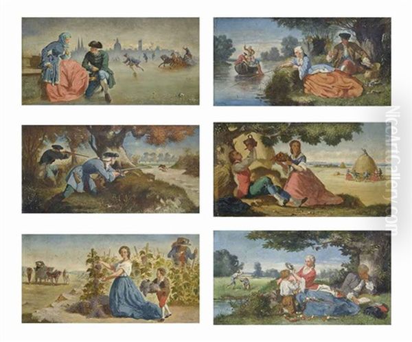 Les Saisons (6 Works) Oil Painting by Emeric Marie Septime Lepippre