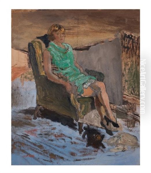 Femme A La Robe Verte Oil Painting by Marcel Leprin