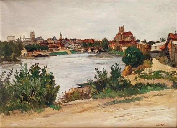 Auxerre, Les Bords De L'yonne Et La Cathedrale Oil Painting by Marcel Leprin