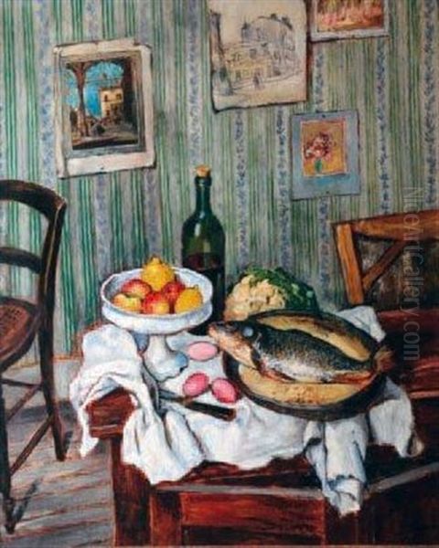 Nature Morte Au Poisson Oil Painting by Marcel Leprin