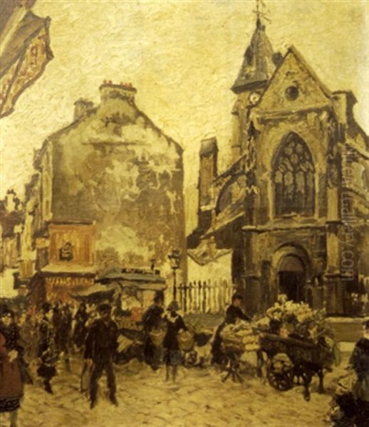 Le Marche Rue Mouffetard Oil Painting by Marcel Leprin