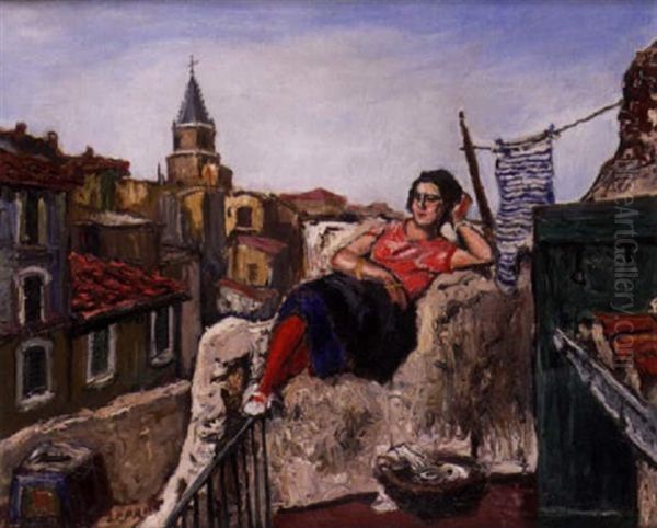 Fille De Petite Vertu Sur Une Terrasse Du Quartier Du Panier A Marseille Oil Painting by Marcel Leprin