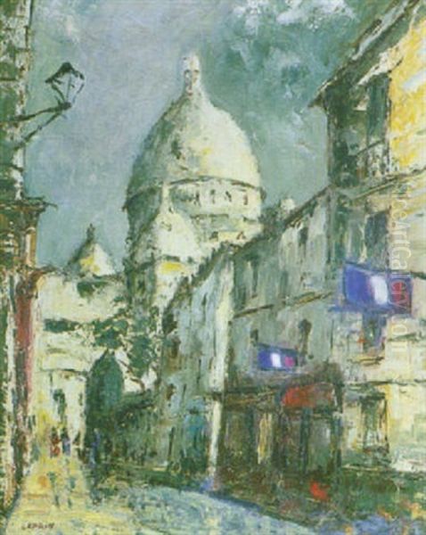 Rue A Montmartre Et Le Sacre-coeur Oil Painting by Marcel Leprin