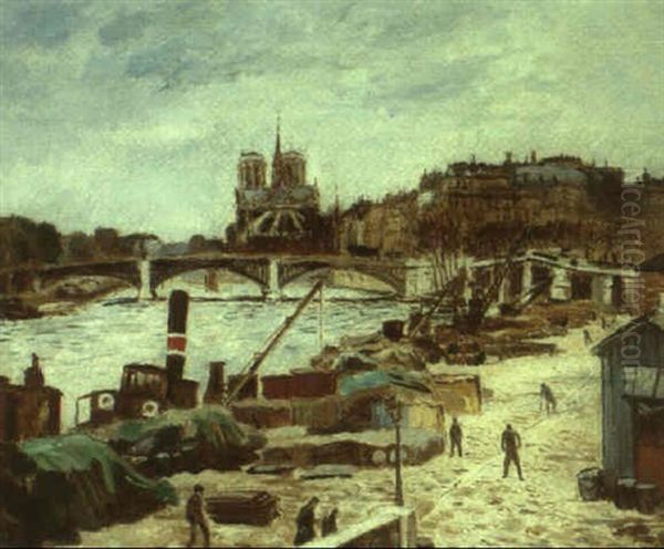 Paris, La Seine Et Notre-dame Oil Painting by Marcel Leprin