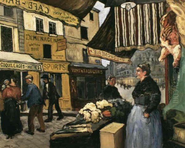 Marchande Des Quatre Saisons, Rue Mouffetard A Paris Oil Painting by Marcel Leprin