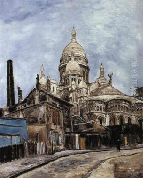 Rue Montante Aupres Du Sacre-coeur A Montmartre Oil Painting by Marcel Leprin