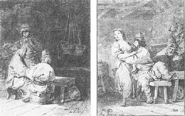 Paysans Russes Oil Painting by Jean-Baptiste Leprince