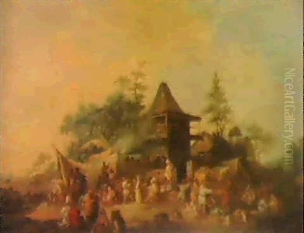 Une Fete Villageoise Oil Painting by Jean-Baptiste Leprince