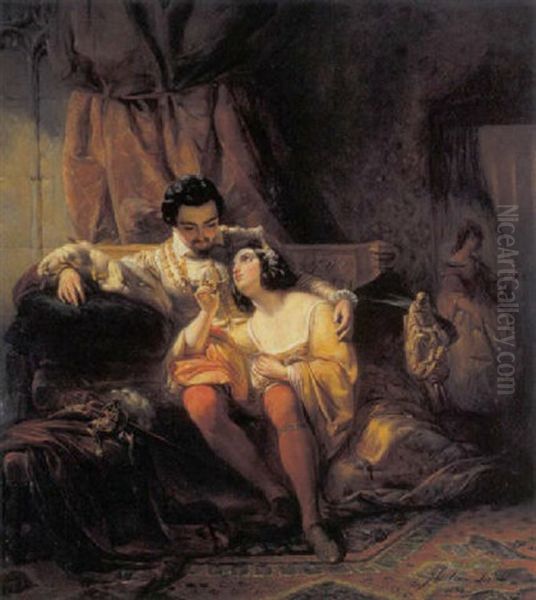 De Geliefden Oil Painting by Joseph Henri Francois Van Lerius