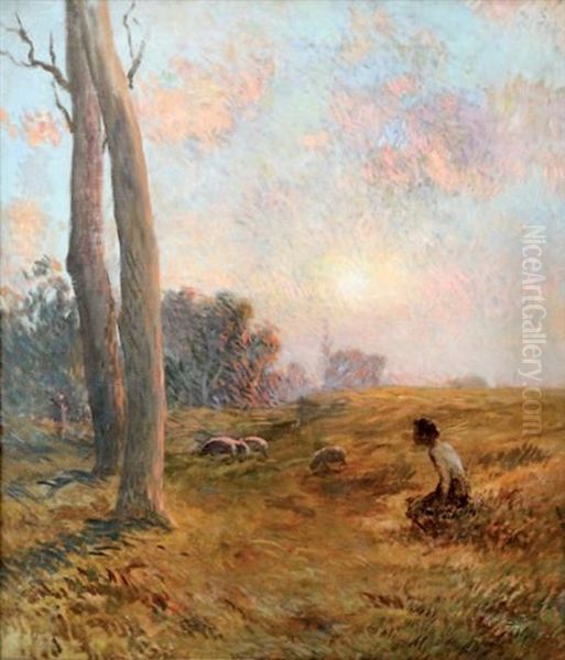 Gardienne De Moutons Oil Painting by Henry Lerolle