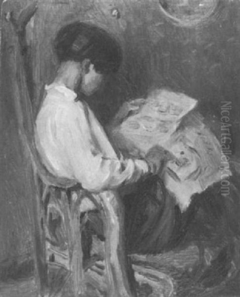 Andre Et Le Livre D'images Oil Painting by Auguste Leroux