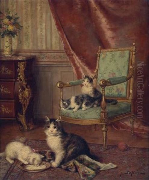 Les Chatons Oil Painting by Jules Leroy