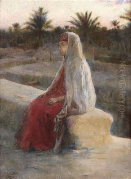 Coucher De Soleil A Fougalla, Biskra Oil Painting by Paul Alexandre Alfr. Leroy