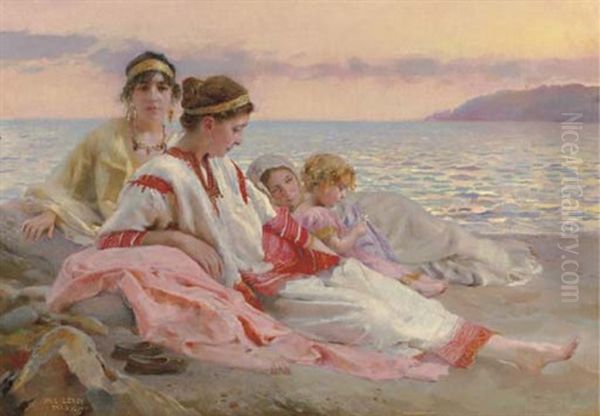 Idle Moments Oil Painting by Paul Alexandre Alfr. Leroy