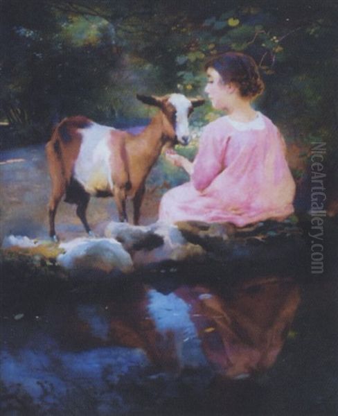 A La Fontaine, Alger Oil Painting by Paul Alexandre Alfr. Leroy