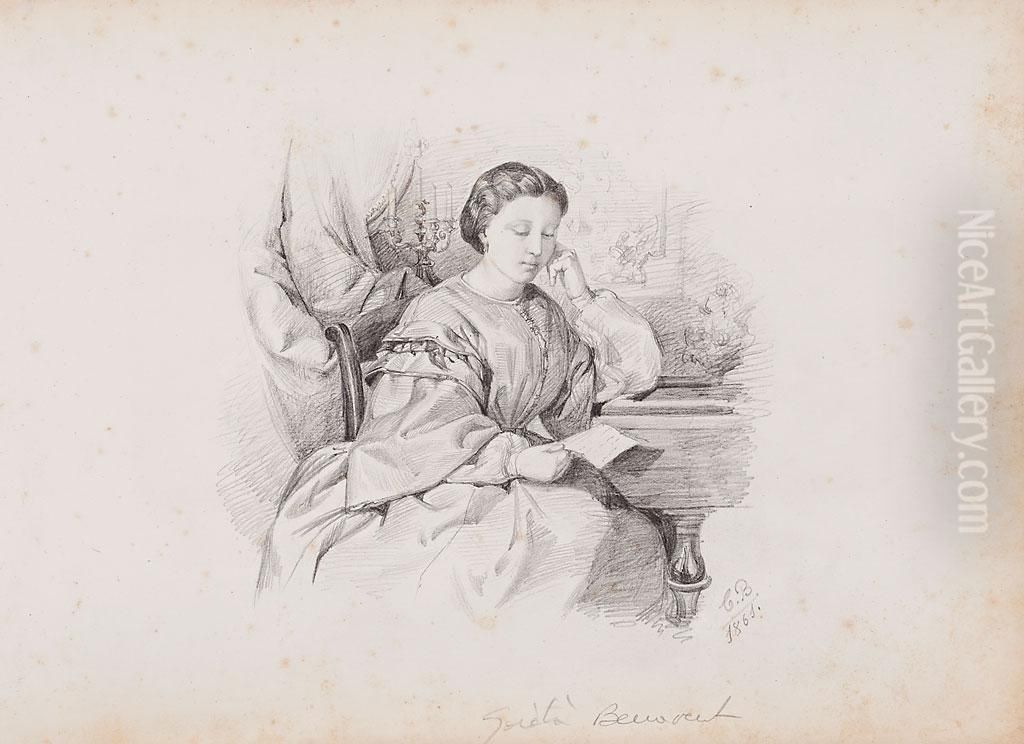 Una Joven (probablemente Avelina Gibert I Riera), Y Un Tipo Catalan Oil Painting by Gaieta Benavent