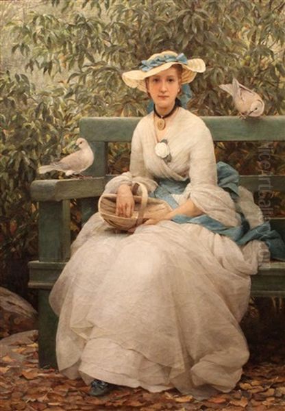 Feeding The Doves Oil Painting by George Dunlop, R.A., Leslie