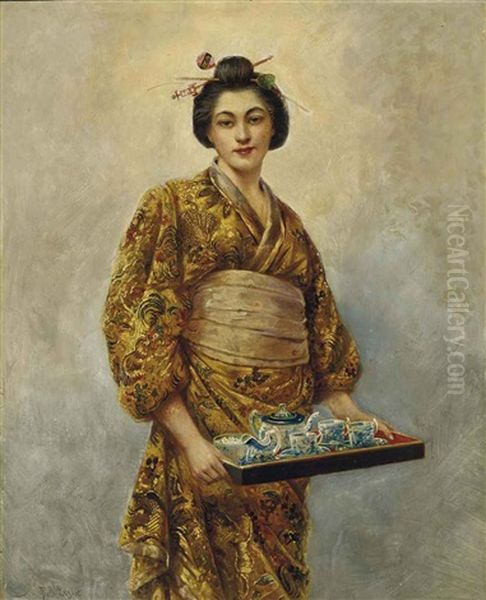 Japonaise Tenant Un Service A The Dans Un Plateau Oil Painting by George Dunlop, R.A., Leslie